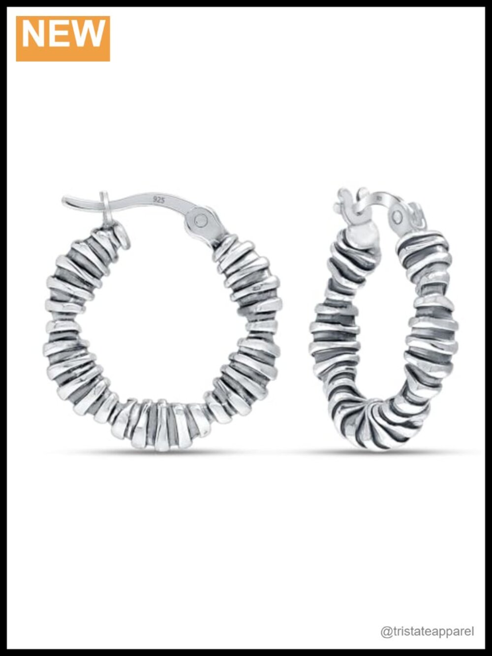 925 Sterling Silver Bali-Style Click-Top Hoop Earrings Vintage Wavy Textured